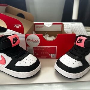 Nike Kids Court Borough Mid 2 Sneakers - Black and Pink